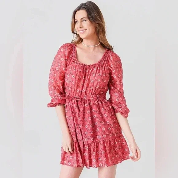 Xirena Jia Floral Silk Blend Mini Dress Coral Blush - Picture 2 of 13